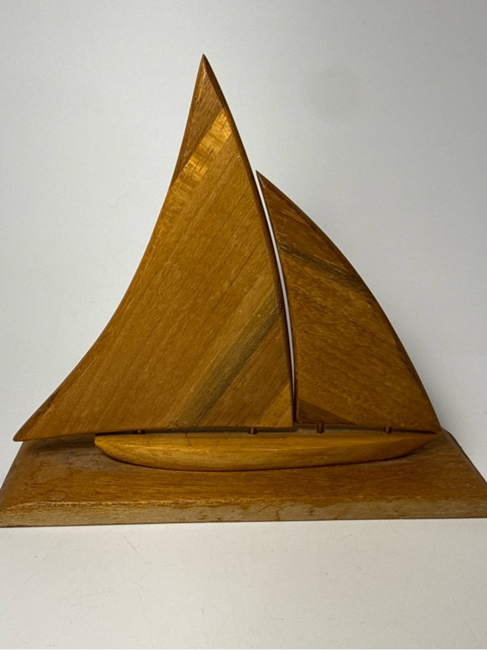 Vtg Handcrafted Wooden Sailboat shelf art MCM boho nautical Art figure